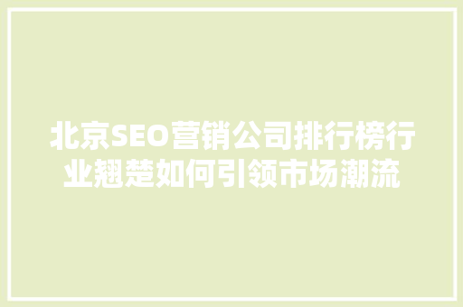 北京SEO营销公司排行榜行业翘楚如何引领市场潮流