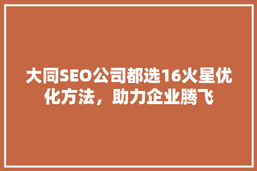 大同SEO公司都选16火星优化方法，助力企业腾飞