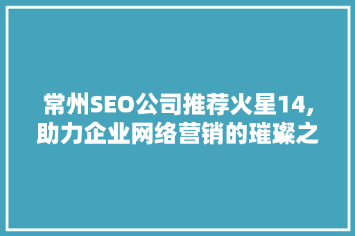 常州SEO公司推荐火星14,助力企业网络营销的璀璨之星