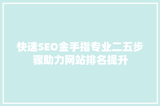 快速SEO金手指专业二五步骤助力网站排名提升