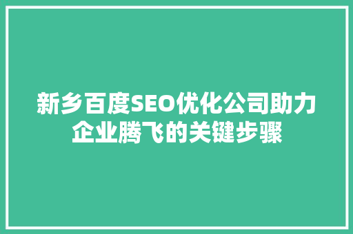新乡百度SEO优化公司助力企业腾飞的关键步骤