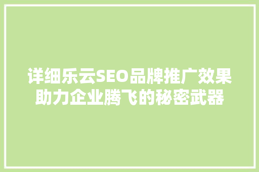 详细乐云SEO品牌推广效果助力企业腾飞的秘密武器