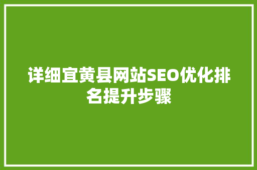 详细宜黄县网站SEO优化排名提升步骤