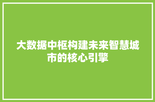 大数据中枢构建未来智慧城市的核心引擎