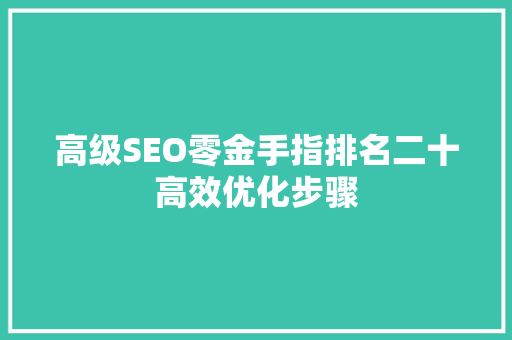 高级SEO零金手指排名二十高效优化步骤