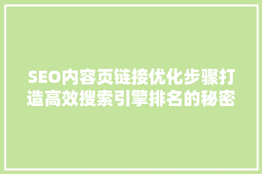 SEO内容页链接优化步骤打造高效搜索引擎排名的秘密武器  第1张