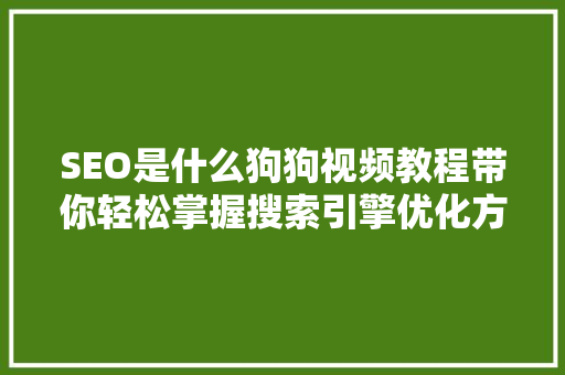 SEO是什么狗狗视频教程带你轻松掌握搜索引擎优化方法