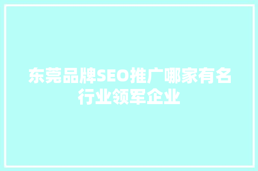 东莞品牌SEO推广哪家有名行业领军企业  第1张