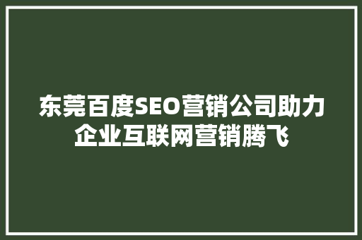 东莞百度SEO营销公司助力企业互联网营销腾飞  第1张