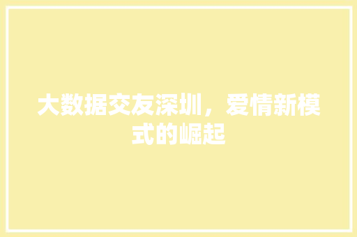 大数据交友深圳，爱情新模式的崛起  第1张