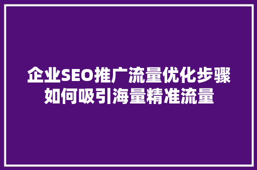企业SEO推广流量优化步骤如何吸引海量精准流量