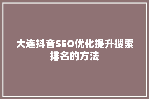 大连抖音SEO优化提升搜索排名的方法