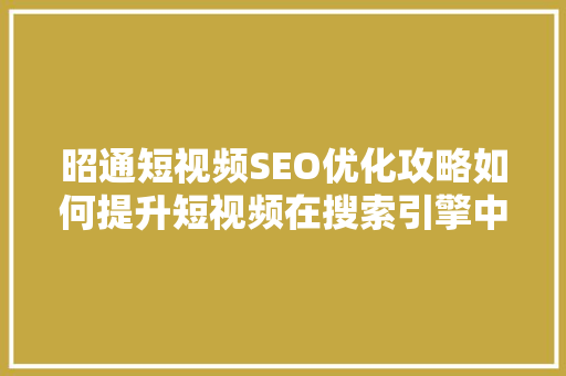 昭通短视频SEO优化攻略如何提升短视频在搜索引擎中的排名