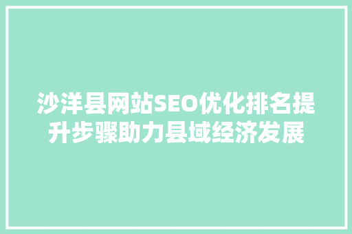 沙洋县网站SEO优化排名提升步骤助力县域经济发展