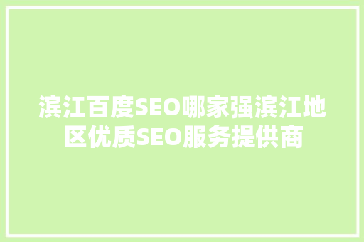 滨江百度SEO哪家强滨江地区优质SEO服务提供商