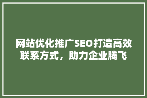 网站优化推广SEO打造高效联系方式，助力企业腾飞