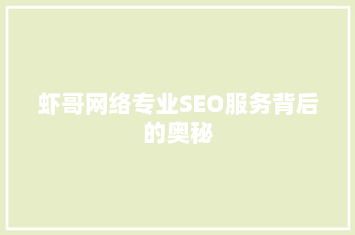虾哥网络专业SEO服务背后的奥秘