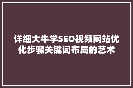 详细大牛学SEO视频网站优化步骤关键词布局的艺术