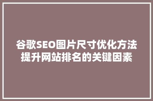 谷歌SEO图片尺寸优化方法提升网站排名的关键因素