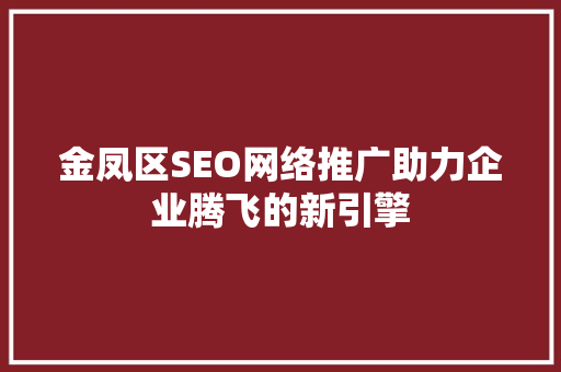 金凤区SEO网络推广助力企业腾飞的新引擎