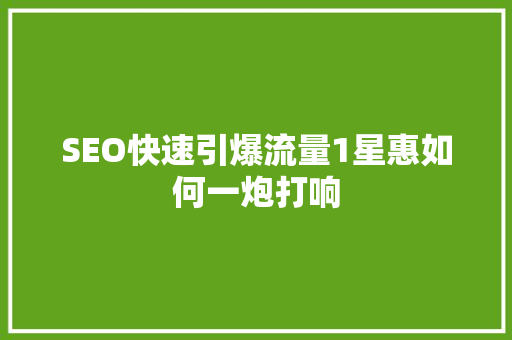 SEO快速引爆流量1星惠如何一炮打响