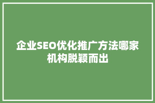 企业SEO优化推广方法哪家机构脱颖而出