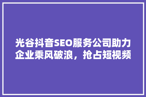 光谷抖音SEO服务公司助力企业乘风破浪，抢占短视频营销制高点
