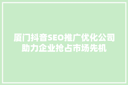 厦门抖音SEO推广优化公司助力企业抢占市场先机