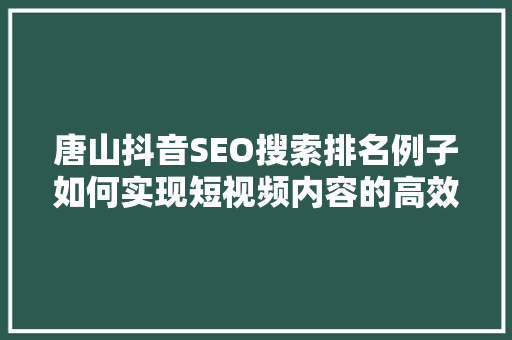 唐山抖音SEO搜索排名例子如何实现短视频内容的高效传播