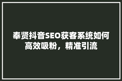 奉贤抖音SEO获客系统如何高效吸粉，精准引流