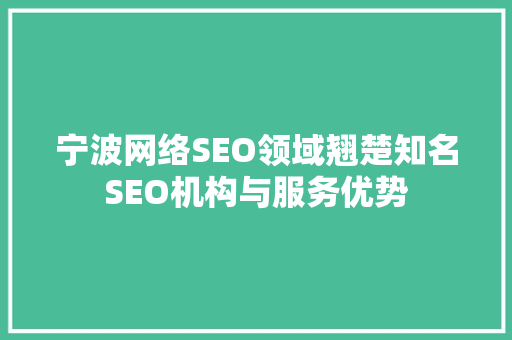 宁波网络SEO领域翘楚知名SEO机构与服务优势
