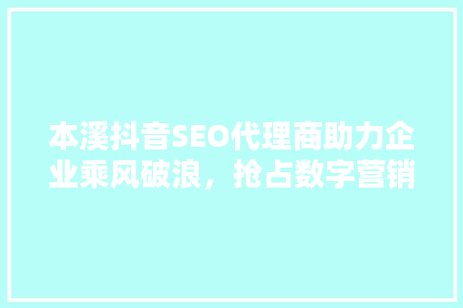 本溪抖音SEO代理商助力企业乘风破浪，抢占数字营销高地  第1张