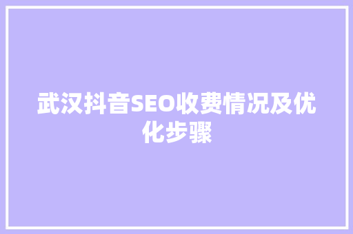 武汉抖音SEO收费情况及优化步骤