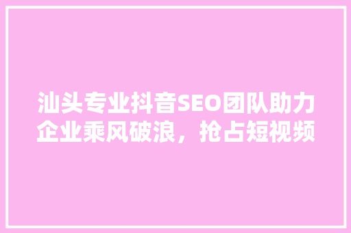 汕头专业抖音SEO团队助力企业乘风破浪，抢占短视频营销高地  第1张