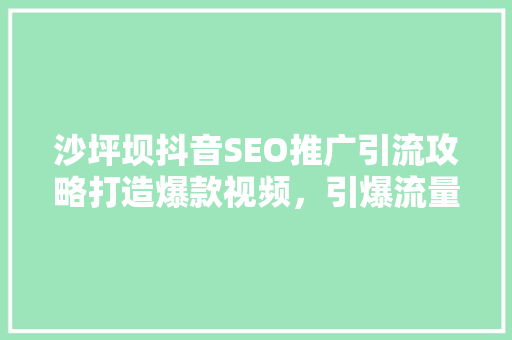 沙坪坝抖音SEO推广引流攻略打造爆款视频，引爆流量红利  第1张