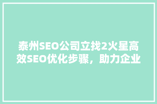 泰州SEO公司立找2火星高效SEO优化步骤，助力企业网络营销  第1张