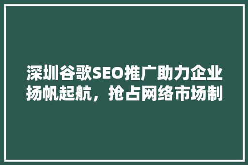 深圳谷歌SEO推广助力企业扬帆起航，抢占网络市场制高点