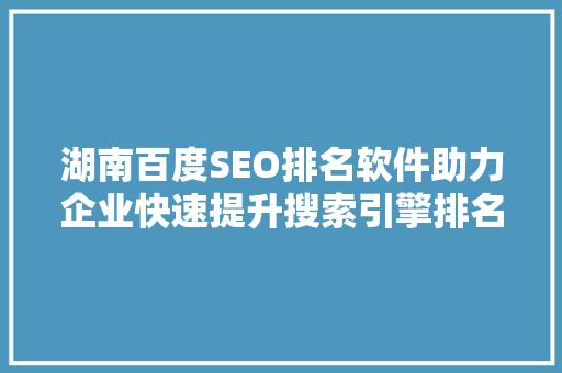 湖南百度SEO排名软件助力企业快速提升搜索引擎排名之路