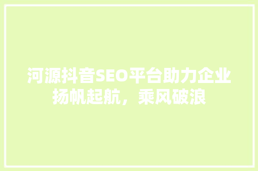 河源抖音SEO平台助力企业扬帆起航，乘风破浪