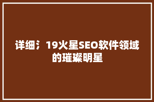 详细氵19火星SEO软件领域的璀璨明星
