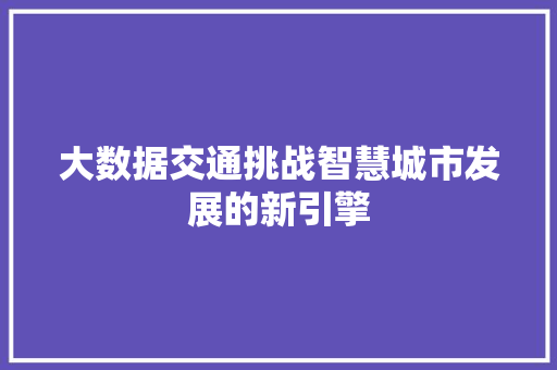 大数据交通挑战智慧城市发展的新引擎  第1张