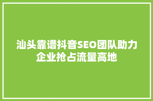 汕头靠谱抖音SEO团队助力企业抢占流量高地