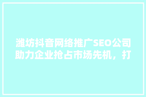 潍坊抖音网络推广SEO公司助力企业抢占市场先机，打造品牌影响力