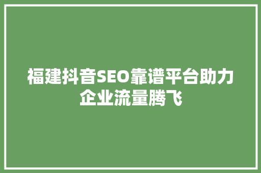 福建抖音SEO靠谱平台助力企业流量腾飞