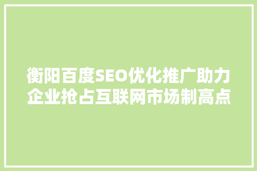衡阳百度SEO优化推广助力企业抢占互联网市场制高点