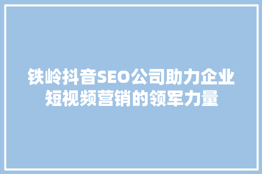 铁岭抖音SEO公司助力企业短视频营销的领军力量  第1张