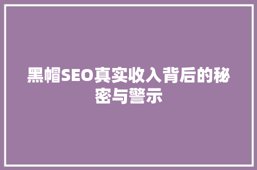 黑帽SEO真实收入背后的秘密与警示