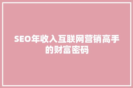 SEO年收入互联网营销高手的财富密码