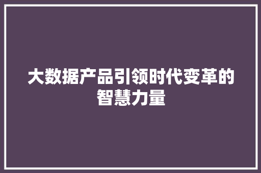 大数据产品引领时代变革的智慧力量