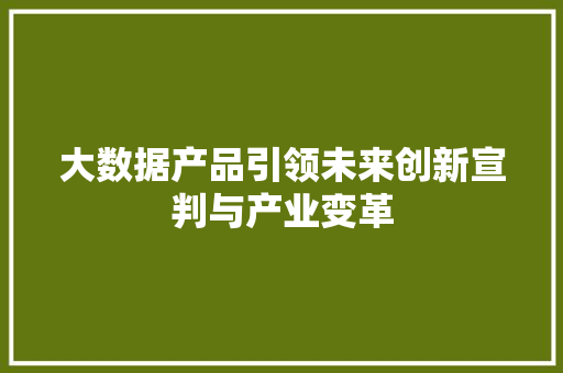 大数据产品引领未来创新宣判与产业变革